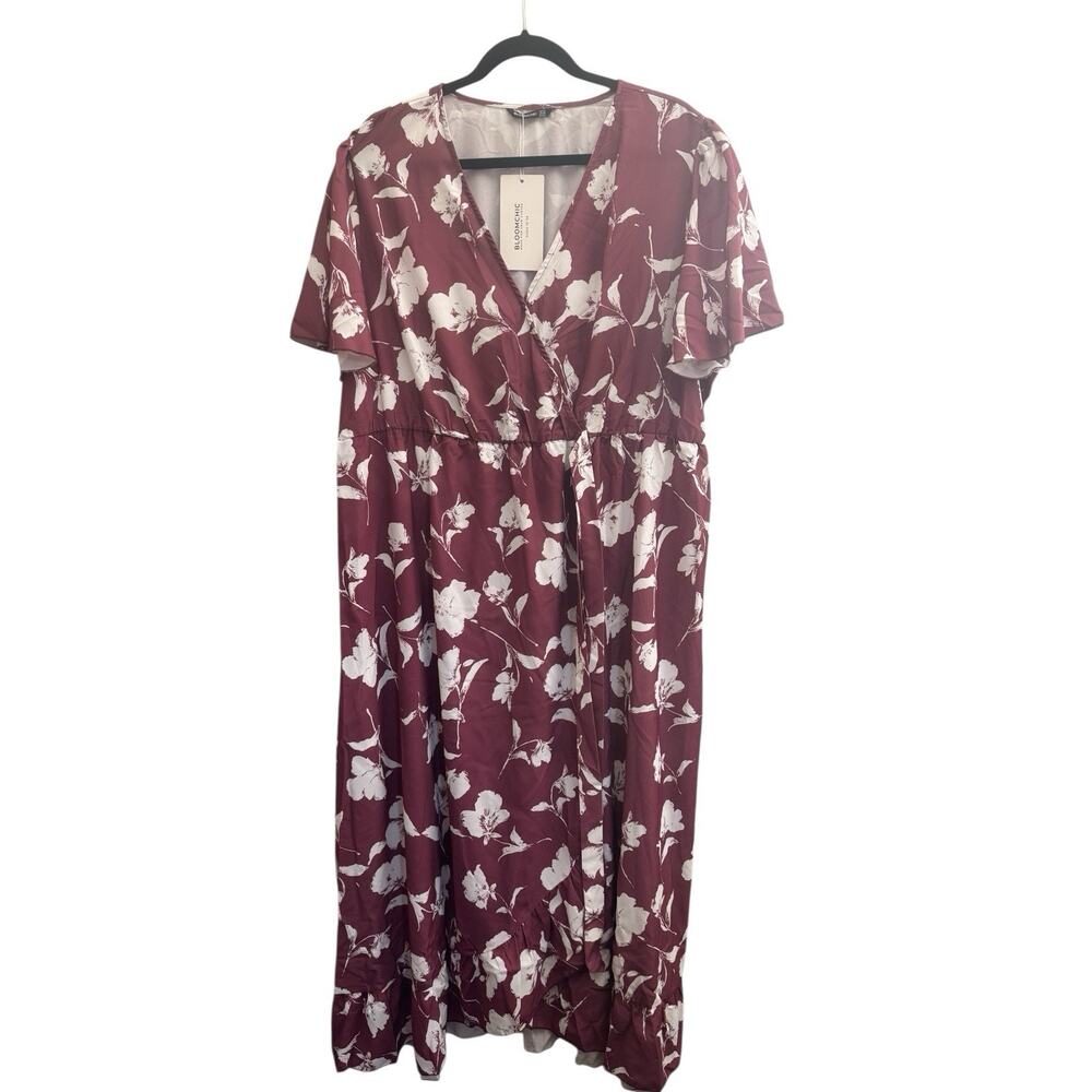 BloomChic Burgundy Maxi Dress with White Floral Print